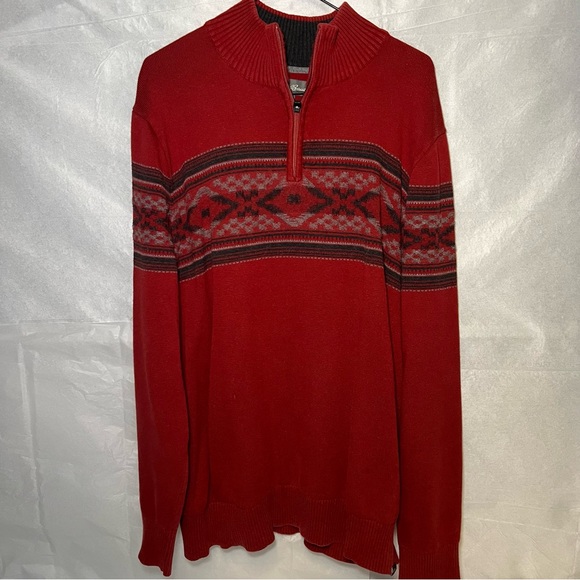 Eddie Bauer Nordic Quarter Zip 100% cotton Sweater In Tartan Red men’s large - Picture 4 of 10